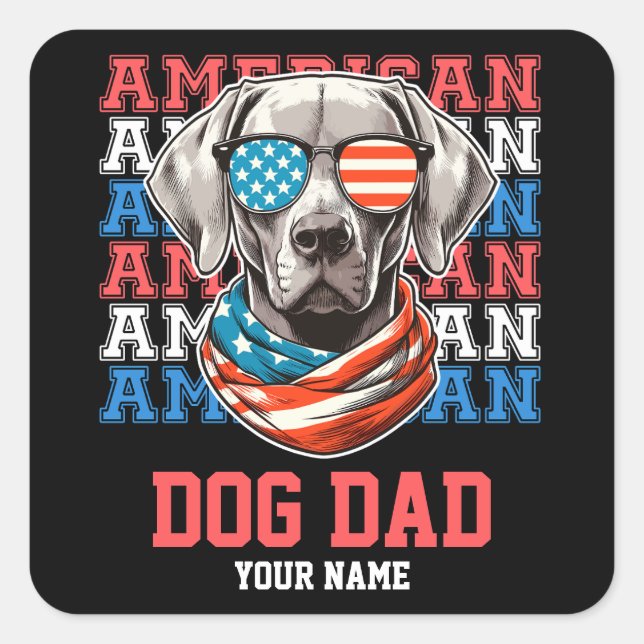 4. Juli Hund in Brille Hund Vater Personalisiert Quadratischer Aufkleber (Vorderseite)