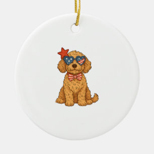 4. Juli Hund Keramik Ornament