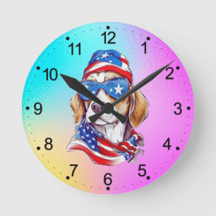 4. Juli Hund Sublimation-66361 Runde Wanduhr