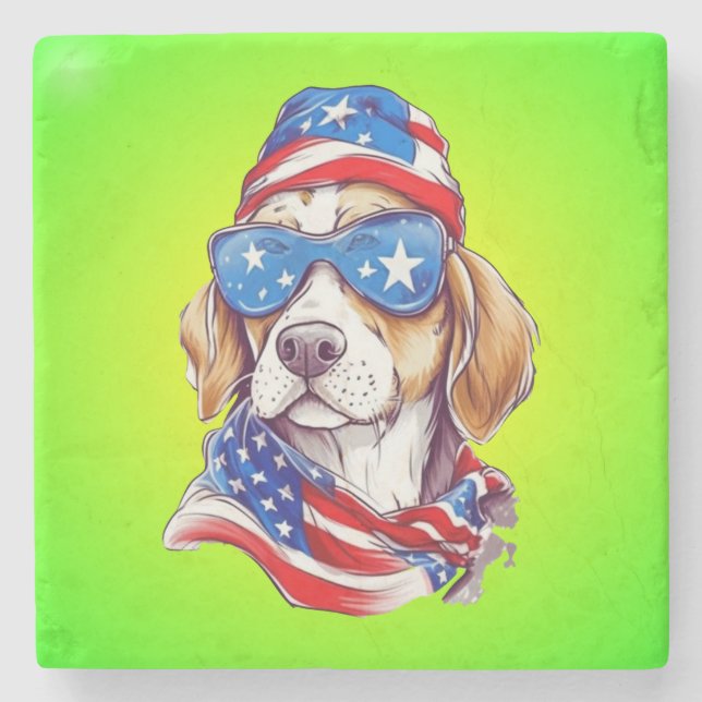 4. Juli Hund Sublimation-66361 Steinuntersetzer (Vorderseite)