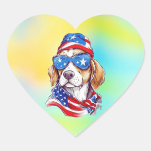 4. Juli Hund Sublimation Herz-Aufkleber
