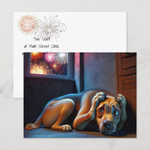 4. Juli Hund und Feuerwerk Postkarte