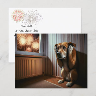 4. Juli Hund und Feuerwerk Postkarte
