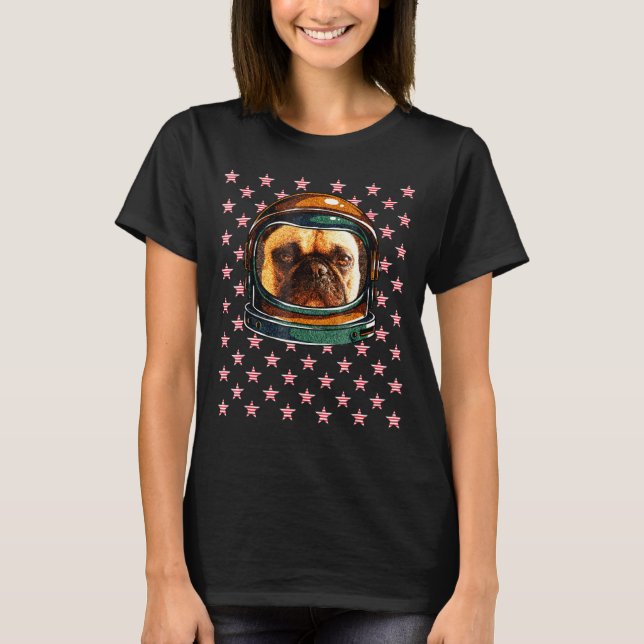 4. Juli Hunde Astronautin Französisch Bulldog Illu T-Shirt (Vorderseite)