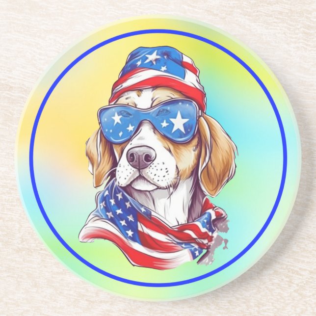 4. Juli Hunde-Sublimation Getränkeuntersetzer (Vorne)
