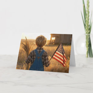 4. Juli Junge mit amerikanischer Flagge und Weizen Karte