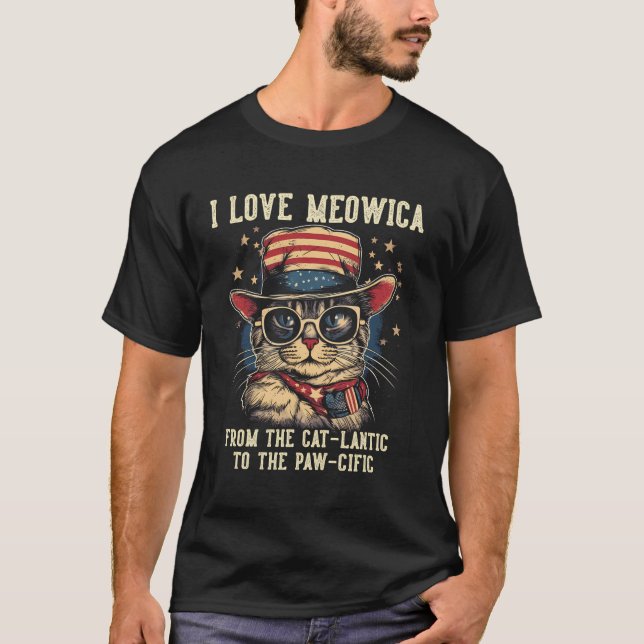 4. Juli Katze Lover I Liebe Meowica Patriotic Katz T-Shirt (Vorderseite)