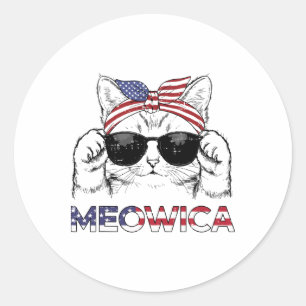 4. Juli Katze Meowica USA-Bandana Patriot Mädchen Runder Aufkleber