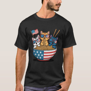 4. Juli Katzen in Nudelschale USA-Flagge Lustige L T-Shirt