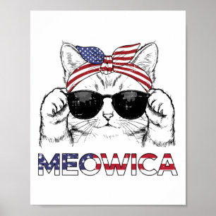 4. Juli Katzen-Meowica-USA-Bandana-patriotische Mä Poster