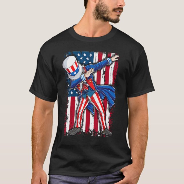 4. Juli Kinder Jungen Männer Dabbing Uncle Sam T-Shirt (Vorderseite)
