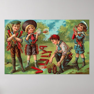 4. Juli Kinder mit Fireworks Poster