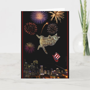 4. Juli Kitty and Fireworks Karte