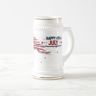 4. Juli - Künstlerische US-Flagge mit Farbklecksen Bierglas
