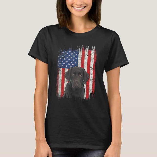 4. Juli Labrador American Flag Patriotic Choco T-Shirt (Vorderseite)