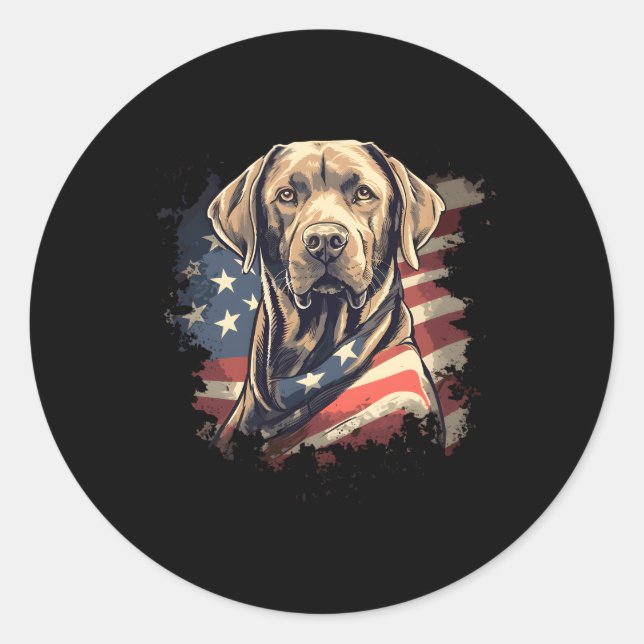 4. Juli Labrador American Flag Patriotic Retri Runder Aufkleber (Vorderseite)