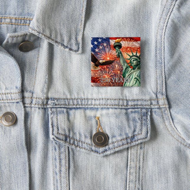 4. Juli Liberty Eagle Feuerwerk USA 250. Button (Beispiel)