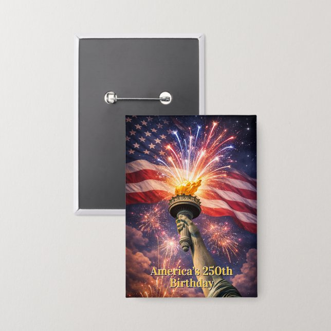 4. Juli Liberty Torch Feuerwerk USA 250. Button (Vorderseite/Rückseite)