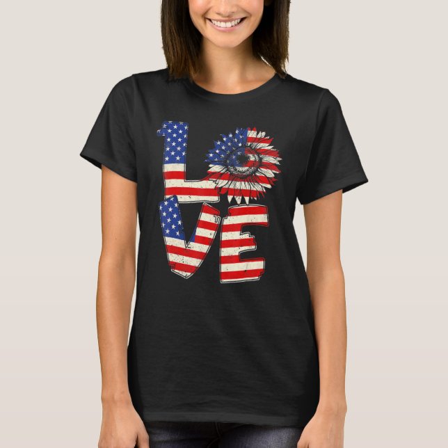 4. Juli Liebe Sonnenblume Patriotische amerikanisc T-Shirt (Vorderseite)