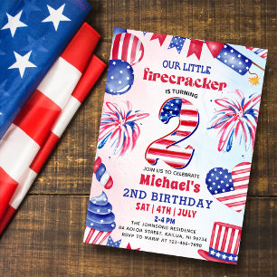 4. Juli Little Firecracker 2. Geburtstagsfeier Einladung