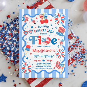 4. Juli Little Firecracker 5. Geburtstagsfeier Einladung