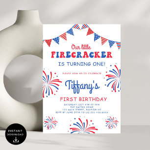 4. Juli Little Firecracker Erster Geburtstag Einladung