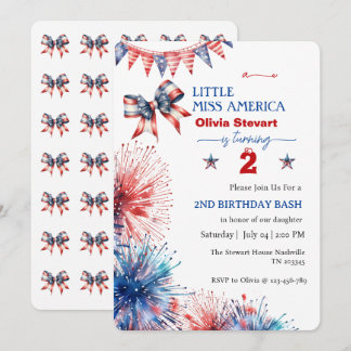 4. Juli Little miss America 2. Geburtstag Einladung