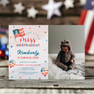 4. Juli Little Miss Unabhängiges Geburtstag Foto Einladung