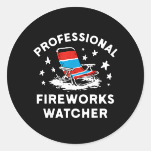 4. Juli Lustiger professioneller Feuerwerksbeobach Runder Aufkleber