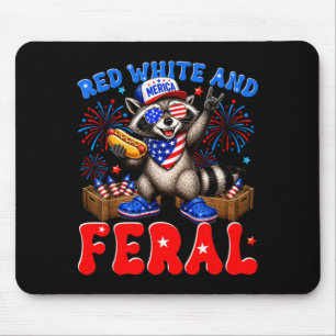 4. Juli Lustiger Waschbär Rot Weiß Und Verwilderte Mousepad