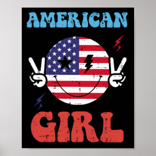 4. Juli Mädchen Lächeln Friedensflagge amerikanisc Poster