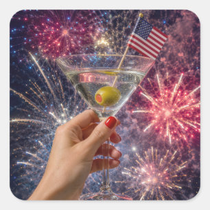 4. Juli Martini Toast Quadratischer Aufkleber