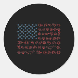 4. Juli Meerestiere Amerikanische Flagge Familie Runder Aufkleber