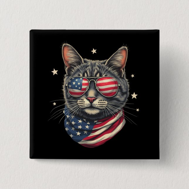 4. Juli Meowica American Flag Cat Button (Vorderseite)
