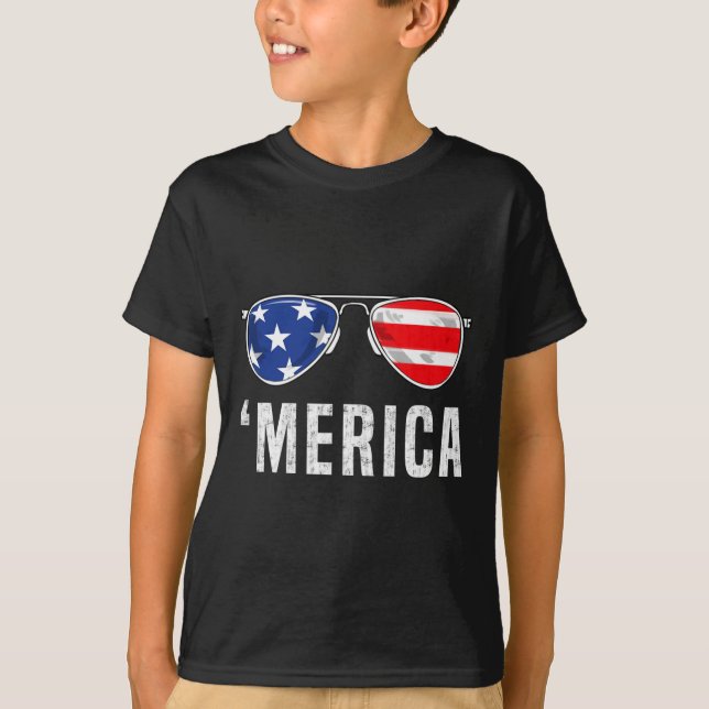 4. Juli Merica American Flag Sonnenbrillen Boys G T-Shirt (Vorderseite)