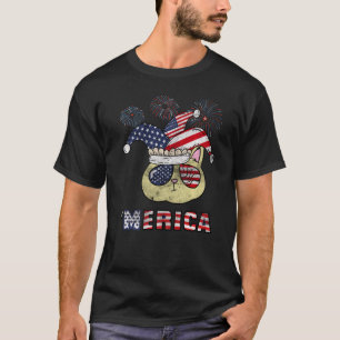 4. Juli Merica Cat Jester Hat Usa American Fla T-Shirt
