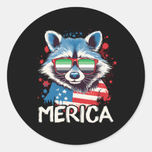 4. Juli Merica Raccoon Arotic Sonnenbrillen Flag Runder Aufkleber