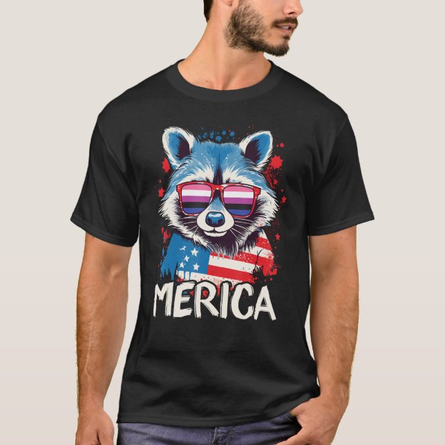 4. Juli Merica Raccoon Gender Fluid Sungging T-Shirt (Vorderseite)