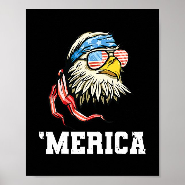 4. Juli Merica USA Flag Bald Eagle Patriotic Poster (Vorne)