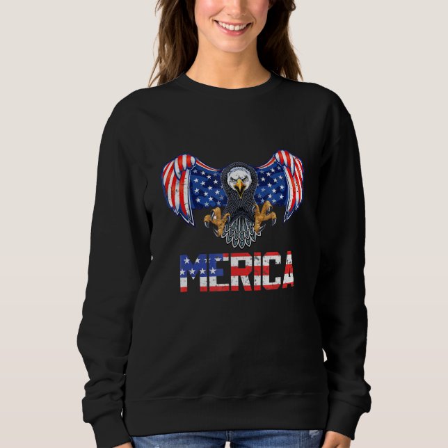 4. Juli Merica USA Flagge Bald Eagle Patriotic Sweatshirt (Vorderseite)