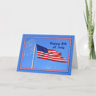 4. Juli mit amerikanischer Flagge, Feuerwerk Karte