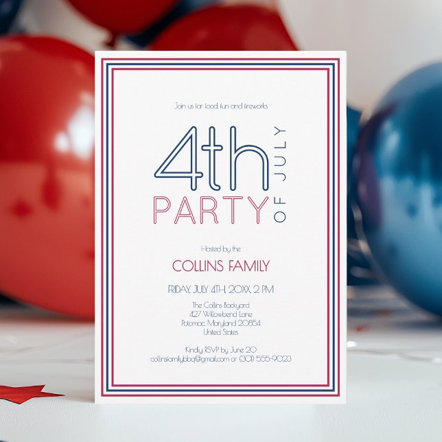 4. Juli Modernes Family Wiedersehen Summer Party Einladung (4th of July Modern Family Reunion Summer Party Invitation)