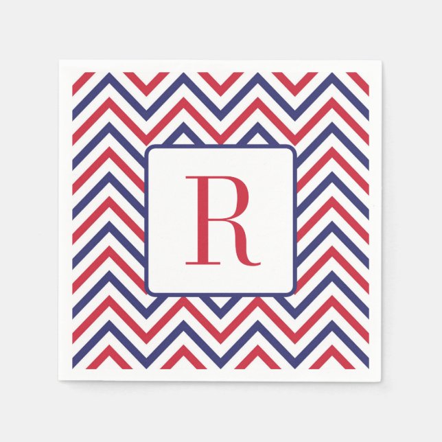 4. Juli Monogram Party Red White and Blue Serviette (Vorderseite)