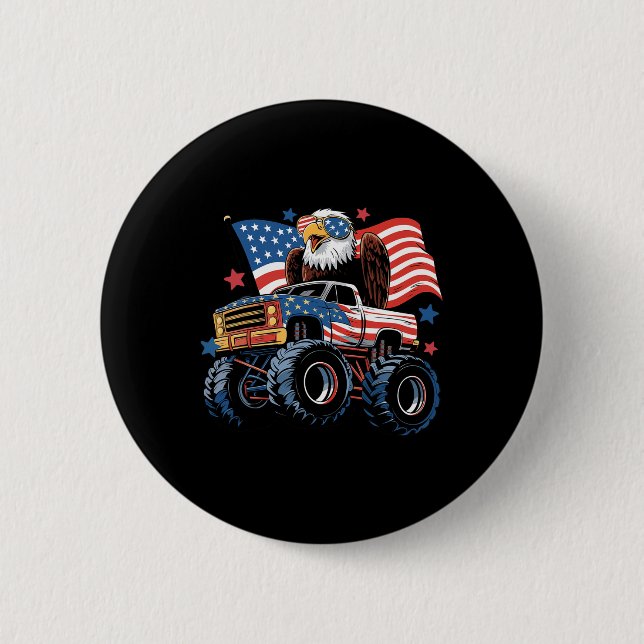4. Juli Monster Truck Bald Eagle American Flag Button (Vorderseite)