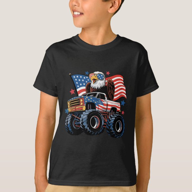4. Juli Monster Truck Bald Eagle American Flag T-Shirt (Vorderseite)
