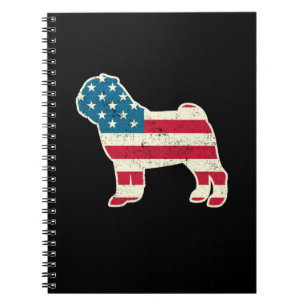 4. Juli Mops Hund American Flag USA Notizblock