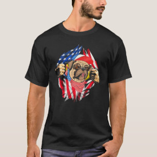 4. Juli Mops Hund Patriotische Amerikanische Flagg T-Shirt