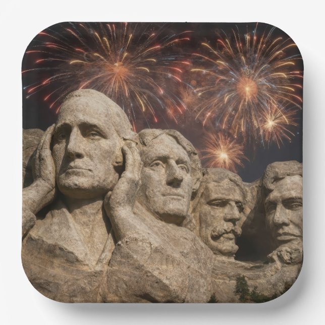 4. Juli Mount Rushmore Humor mit Feuerwerk Pappteller (Vorderseite)