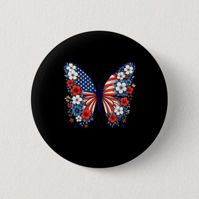 4. Juli Niedlich Butterfly Blume Red White Blue U Button (Vorderseite)