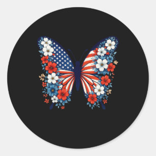 4. Juli Niedlich Butterfly Blume Red White Blue U Runder Aufkleber